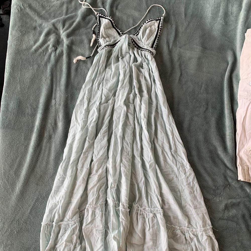 Light turquoise tie-up maxi dress